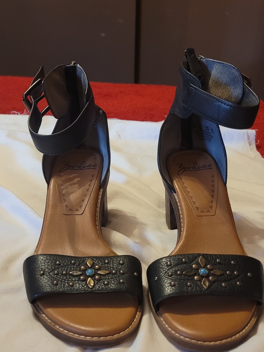 Zodiac black leather sandals with blue studs. Size US 8.5
